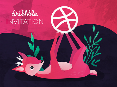 Dribbble Invite animal deer design dribbble giveaway illustration invitation invite pink vector