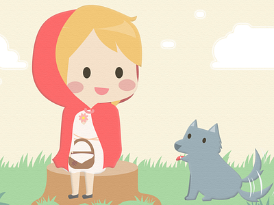 Little Red Meets the Little Wolf fairytale illustration vector