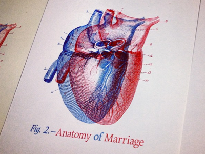 Anatomy of Marriage 2 color blue equality etching heart poster red