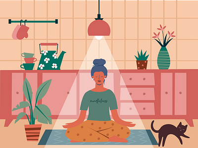 meditation time at the kitchen character design flat illustration meditate meditation mindfulness vector