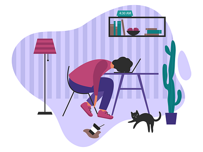 tired from work character design home office illustration night remote work room sleeping tired vector working