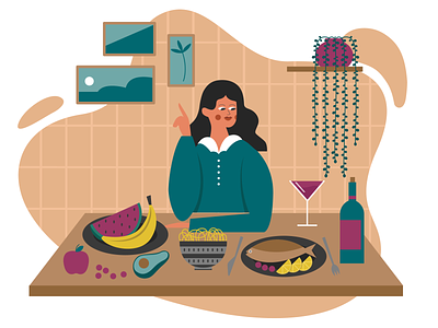 having a dinner character choosing design dinner eating flat fruits hungry illustration kitchen vector vine