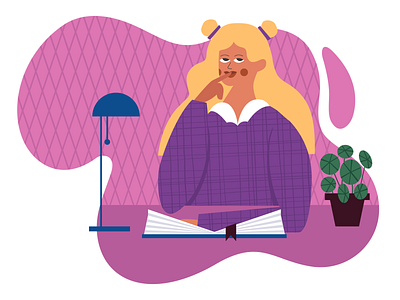 interesting book, but i am dreaming book character design dreaming evening flat girl home hugge illustration nice reading sweet vector