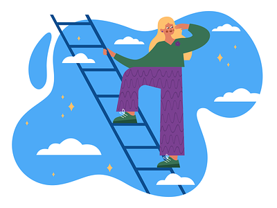 higher and higher beautiful character climbing design dreams flat girl goals higher illustration sky up and up vector