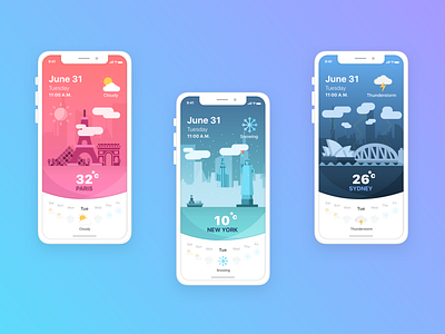 Weather App app design flat illustration ui vector