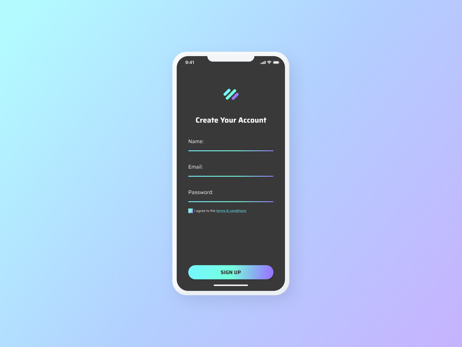 Mobile App Sign Up Screen - Daily UI 001 by Kaila VanSumer on Dribbble