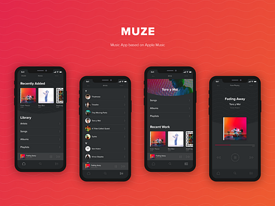 Muze | Apple Inspired Music App app apple dark ui design iphonex ui ux