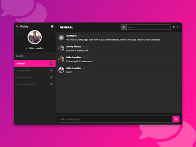 Chatty | Dark Theme Slack Concept