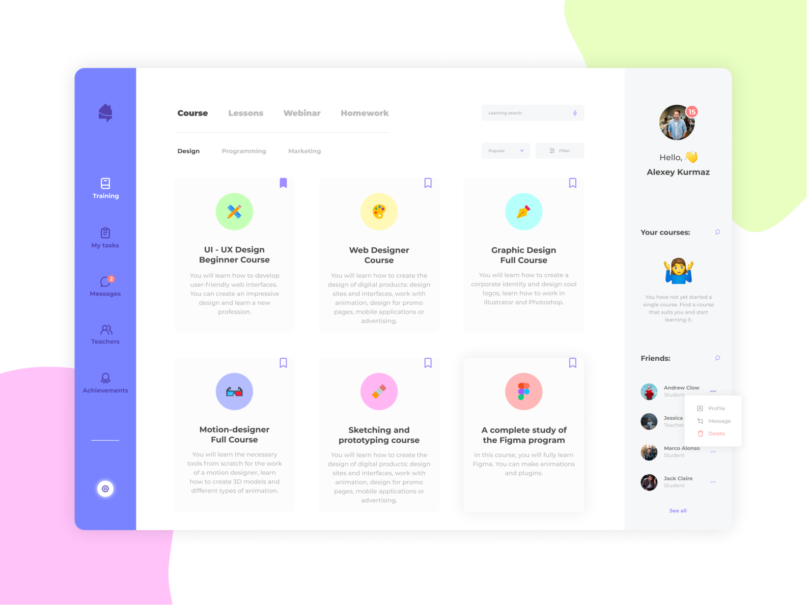 Online Quarantine Personal Education Platform by Alex Kurmaz on Dribbble