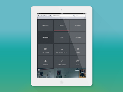 Ipad menu treatment design flat ipad menu mobile navigation one page tablet webapp
