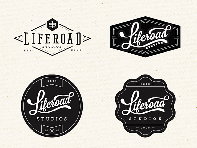 Liferoad Studios Logo badge branding circle lettering life logo road shape studio type typography whiskey and branding
