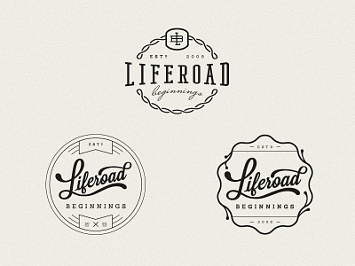 Liferoad Studios Logo part 2 badge branding circle lettering life logo road shape studio type typography whiskey and branding