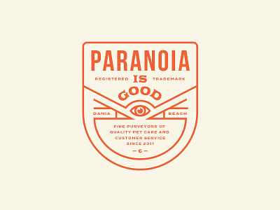 Paranoia Is Good badge branding cat chewy dog identity lockup logo orange red seal typography