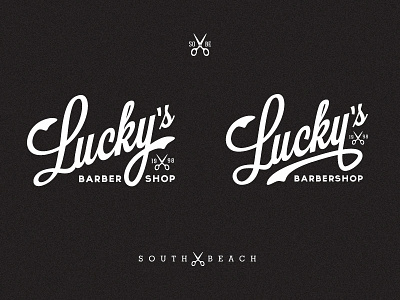 Lucky's Barbershop - Rebound 305 barber barbershop beach black design lettering logo luckys mark miami retro scissors script southbeach type typedesign typography vintage whiskey and branding white