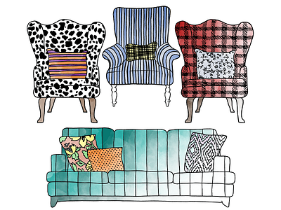 chairs & patterns chairs coloring book illustration watercolor