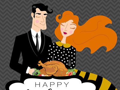 Happy Thanksgiving Jack & Audrey couple editorial editorial illustration happy thanksgiving illustration