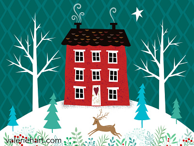 Christmas Country House christmas christmas house country house deer house leaping deer snow whimsical winter