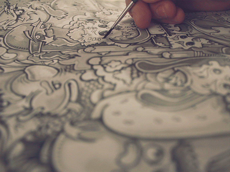 Gif: Doodle Away arty doodle drawing freestyle inking monster sketch