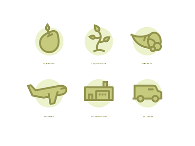 Food Icons (wip) agriculture building cornucopia cultivation delivery distribution farm farmers market farming food harvest icon icons illustration plane plant planting seed shipping truck warehouse