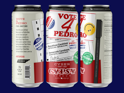Vote 4 Pedro ballot beer button can elect election go vote gypsy label napoleon dynamite packaging pedro political politics sleeve smile smiley face sticker tennesee vote