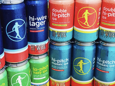 Hi-Wire flagship can update asheville beer beer can bold colorful hazy ipa lager retro simple stripes