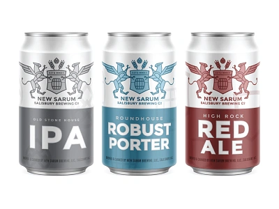 New Sarum Cans beer can griffin gryphon ipa mockup north carolina packaging porter red ale