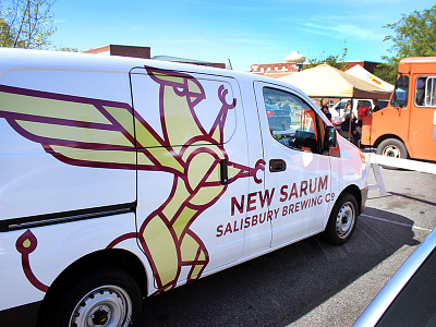 New Sarum Van beer branding brewery griffin gryphon van vehicle wrap