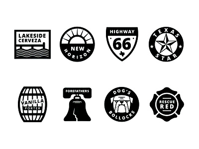 Woodcreek Brewing Beer Icons badge barrel beer brewery bulldog dock icons liberty bell sign star sun texas