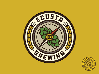 Ecusta Brewing Logo badge barley beer branding brewery compass hop cone hops identity illustration logo wheat