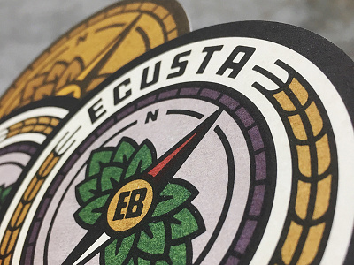 Ecusta Coasters badge barley beer branding compass hop cone hops logo print printed