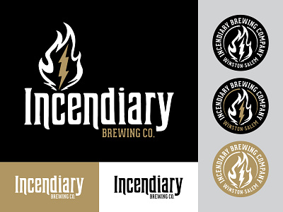 Incendiary Brewing Co. Branding badge beer branding brewery custom type fire flame icon illustration lightning logo typography