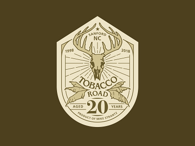 Tobacco Road 20th Anniversary Logo anniversary antlers badge branding deer golf golf course leaf logo north carolina skull tobacco