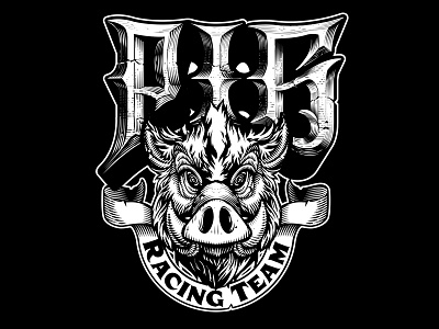 Pig Racing team illustration lettering logo pig
