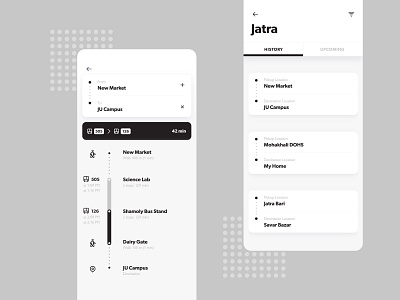 Jatra, Travel UI Design app app design black and white brand branding colors concept flat free freebie icon illustraion illustration kit minimal monochrome planner travel uiux user interface design