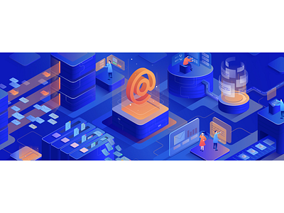 Mail.ru Email SMM Cover illustration isometric people server