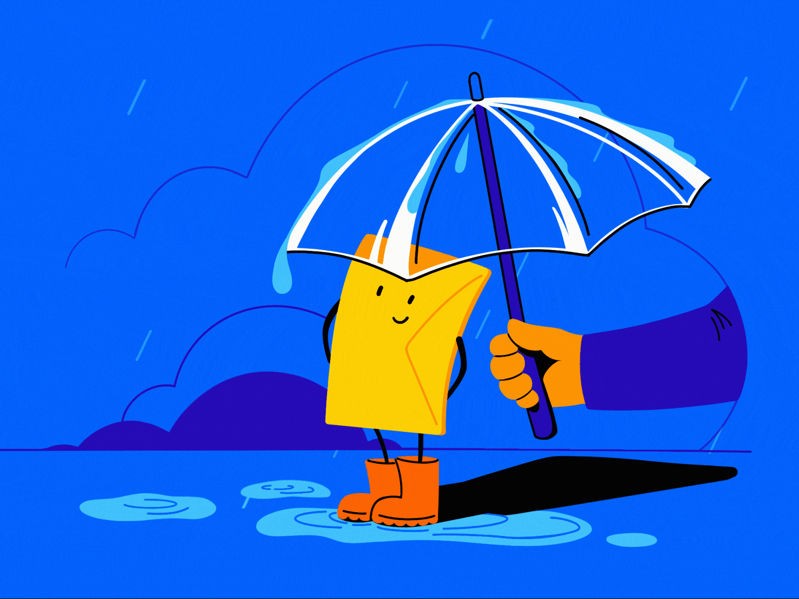 Mail.ru Security Illustration blue character flat illustration mail rain umbrella