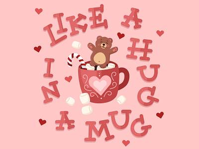 A Hug In A Mug animal cute adorable flat illustration handlettering illustration lettering typography vector vector lettering