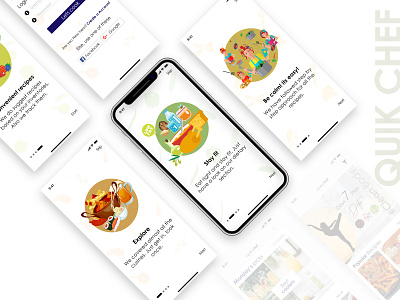 Onboarding Illustrations - QUIK CHEF app explainer graphics application brand drawn illustration credit card icons finance illustrator interaction design ios ios 11 iphone management material design product safe ux ui ux ui design