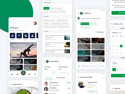 Protalk Consultant UI Kit app article card card design cards chat chatbot clean ui consultant credits figma minimal newsfeed profile schedule search search bar ui kit user profile wallet