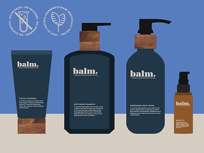 Balm Skincare badges branding color palette design packaging type