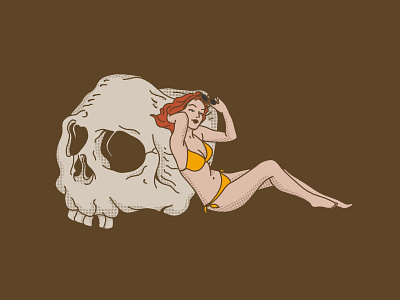 Red-Headed Lady illustration pinup procreate skull