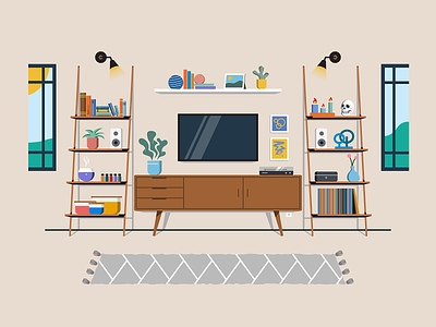 Living Room decor digital home illustration illustrator interior living room scene
