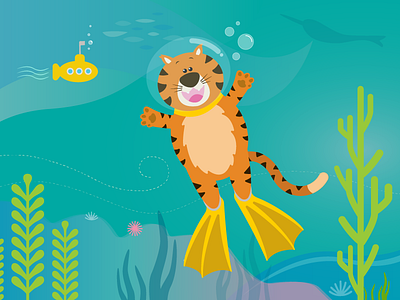 Diving Tiger! illustration tiger underwater vector