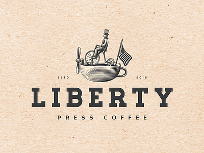 Liberty Press Coffee american artisanal classic coffee engraved hand drawn liberty logo rustic vintage