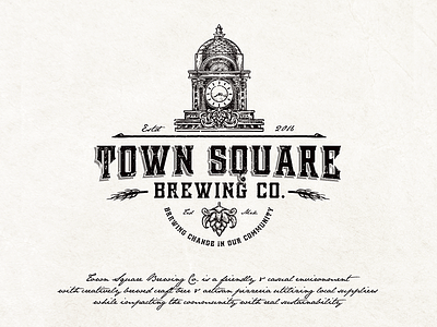 Town Square Brewing Co beer branding brewing classic hand drawn home made logo rustic vintage