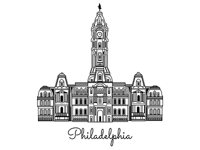 Philadelphia architecture building city hall historic illustration line drawing philadelphia vector