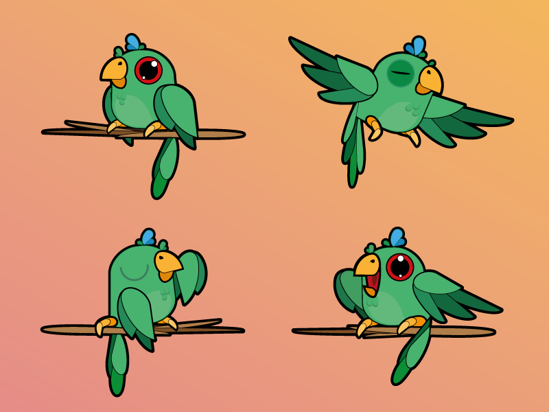 Kurikin flat vector illustration bird parrot mascot green ecology