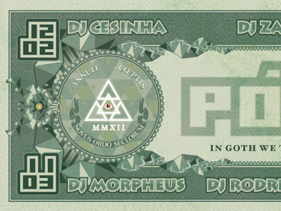 PÓS MMXII dollar bill flyer goth illuminati one dollar party pattern symbols triangles vector