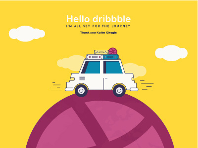 Hello Dribbble! car dribbble illustration hello dribbble journey travel