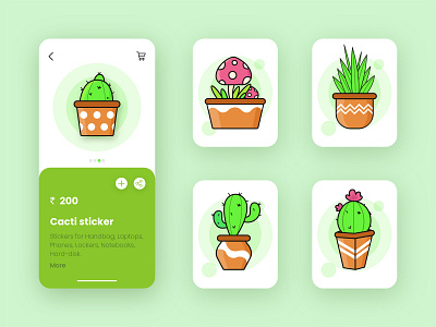 Shop Online Cactus Stickers app cactus design illustration online shop stickers ui